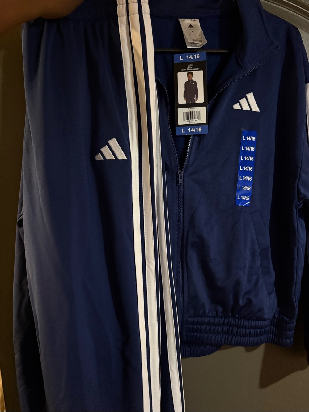 adidas Navy Blue Lightweight Track set with White Stripes